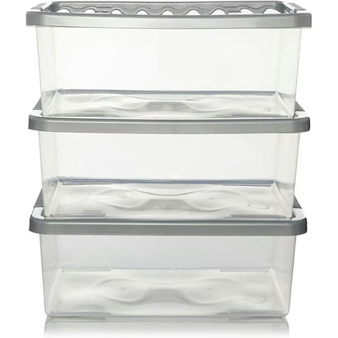 3-Pack 32L Clear Storage Boxes w/ Silver Lids